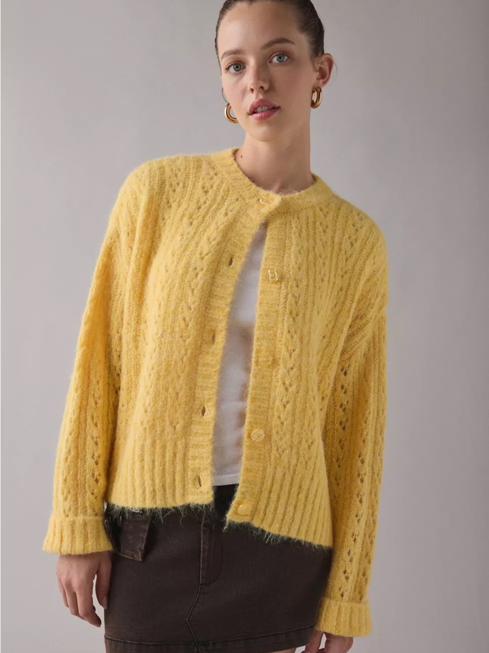 NWT BDG Becca Brushed Pointelle Knit Oversized Cardigan - Picture 1 of 3